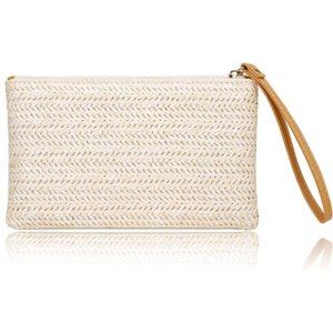 Womens Straw Clutch Bag Bohemian Summer Beach StrawPurse Zipper Wristlet Wallets